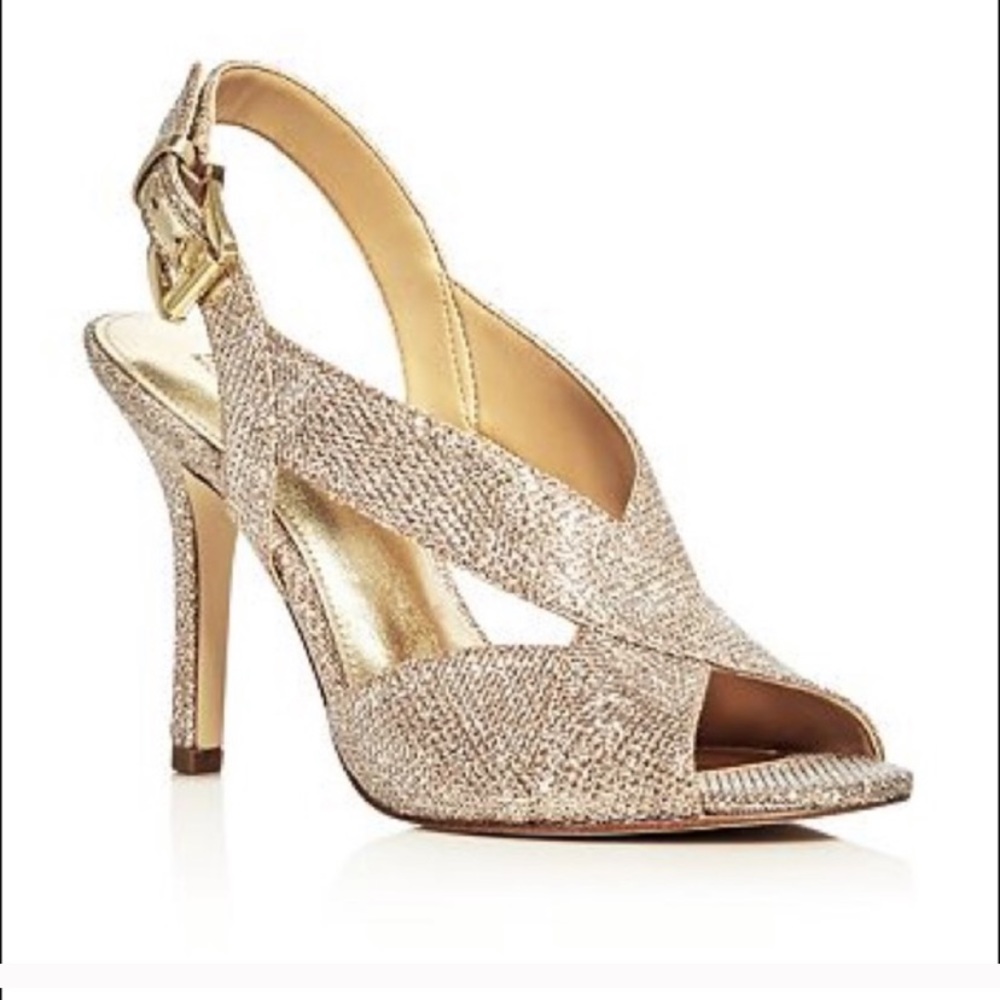 Michael Kors Becky Glitter Gold Heel Sling Back MK Size 8
